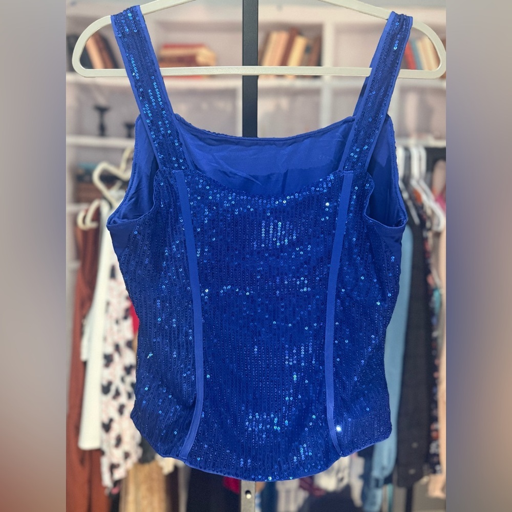 Grace Karin Royal Blue Bustier Corset Clock Sequin Top - Picture 4 of 7
